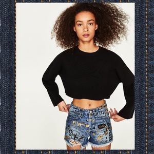 Zara Printed denim / jeans bermuda shorts - 2